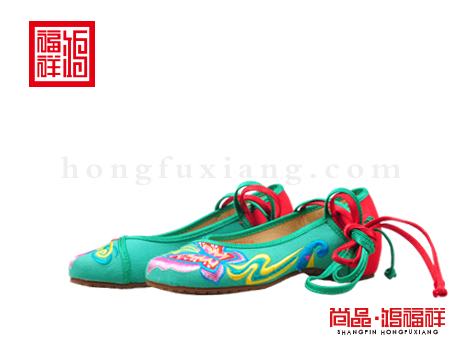 鴻福祥布鞋女鞋N257222綠色漢舞鞋